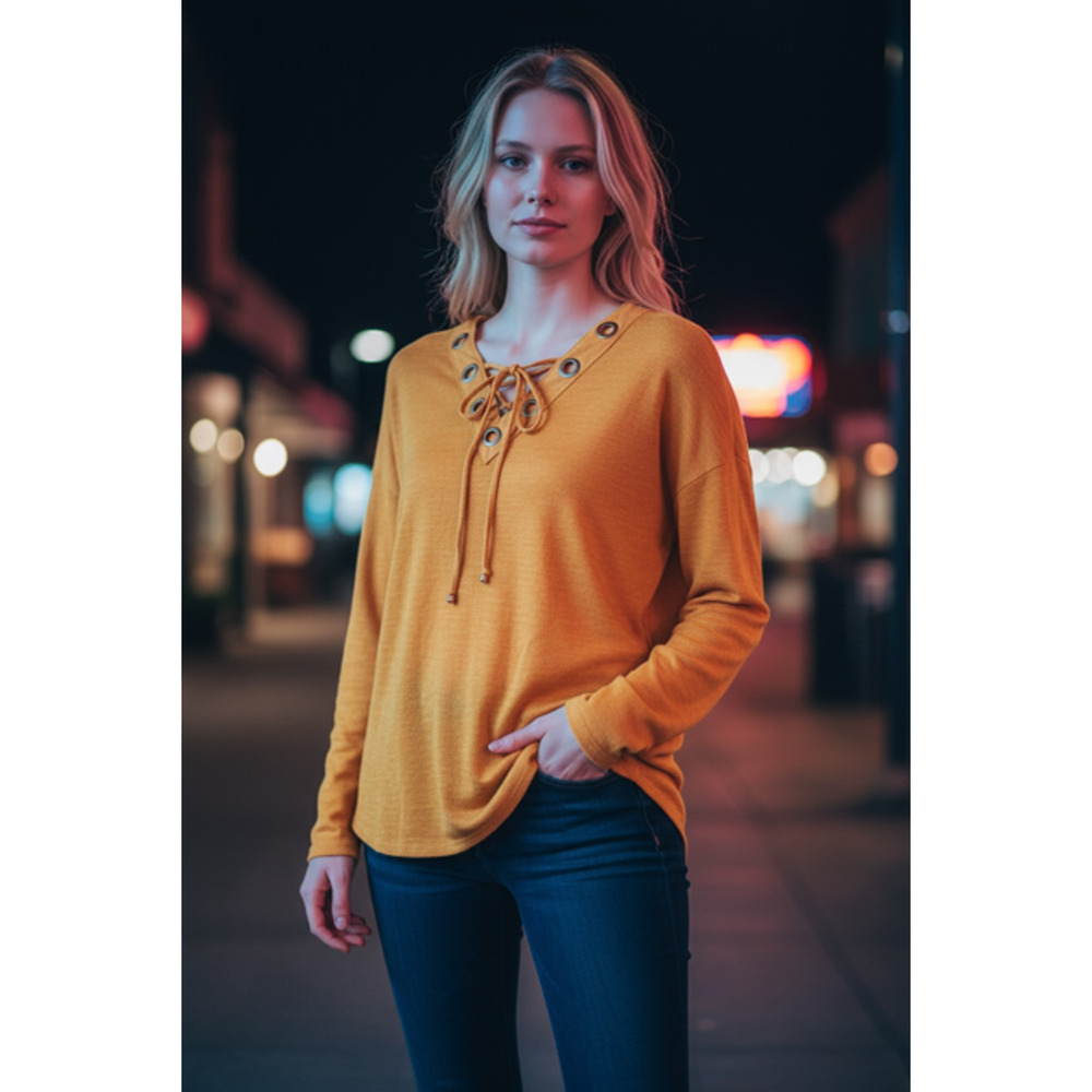 The "Golden Sand" Lace Up Grommet Tunic - Large